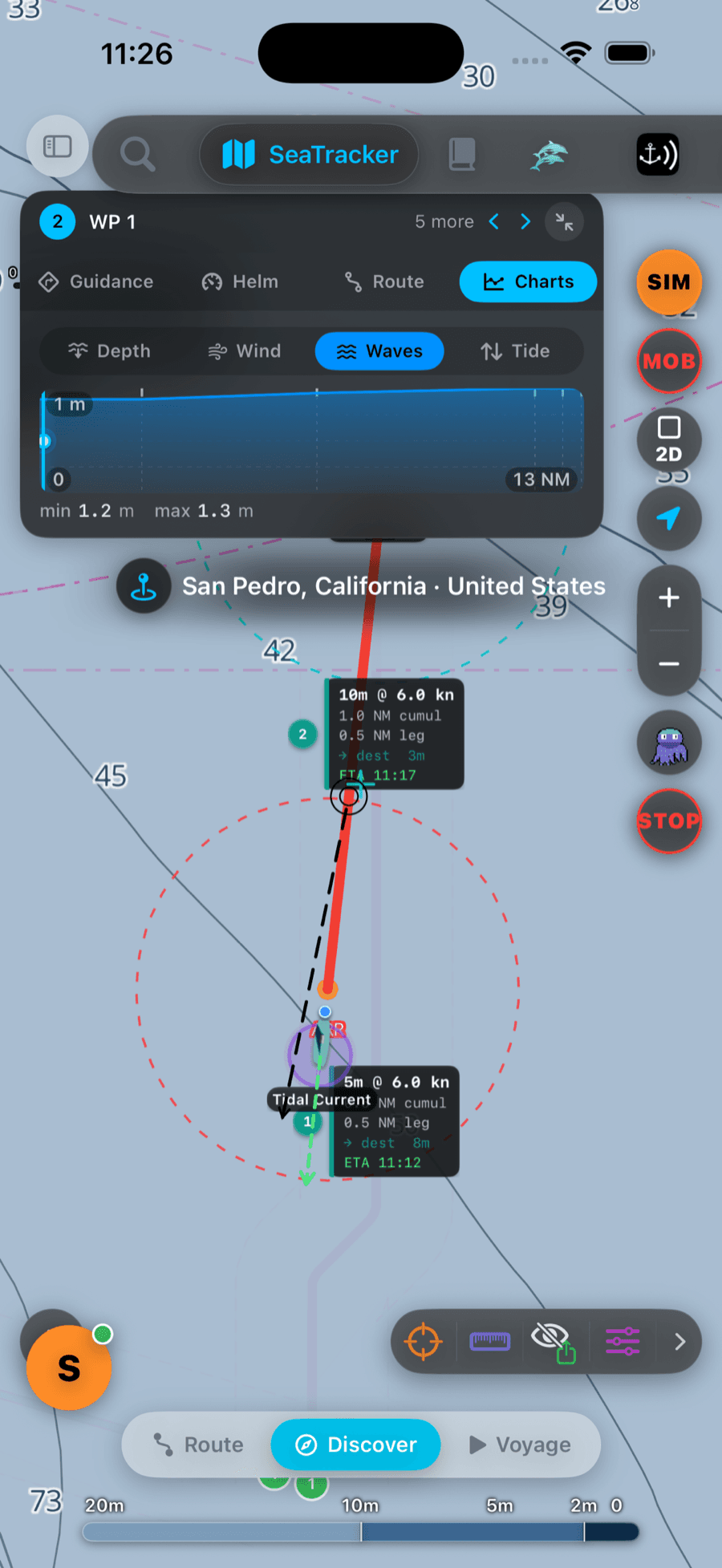 Wave height along the route on the voyage scrubber